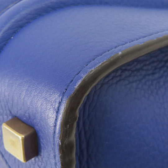 CELINE Tote Bag leather blue Luggage mini Women Used Authentic