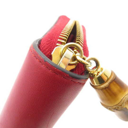 GUCCI Long Wallet Purse 453158 Calfskin Red Bamboo Women Used Authentic