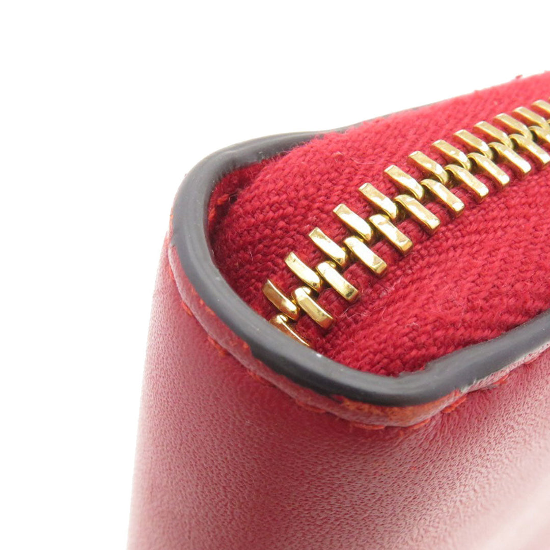 GUCCI Long Wallet Purse 453158 Calfskin Red Bamboo Women Used Authentic