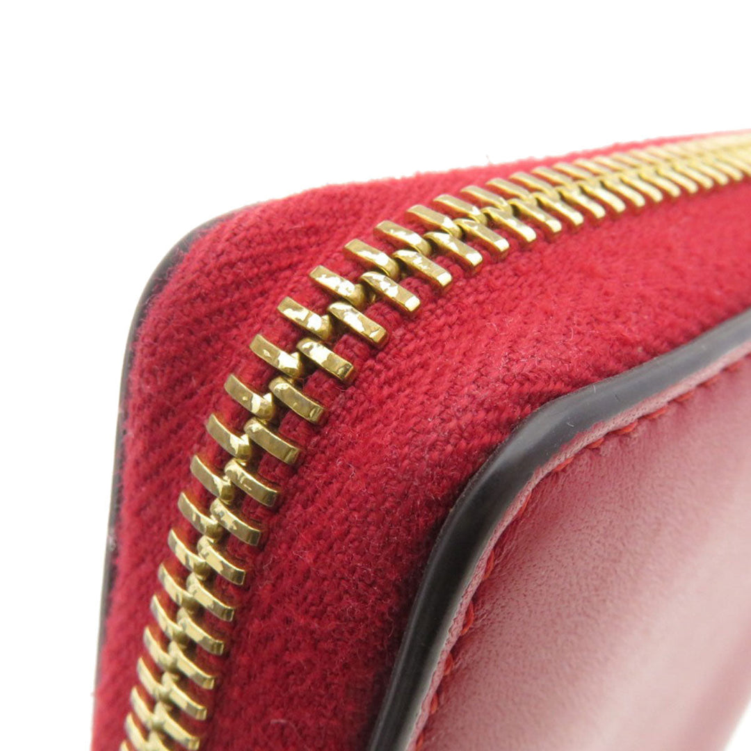 GUCCI Long Wallet Purse 453158 Calfskin Red Bamboo Women Used Authentic