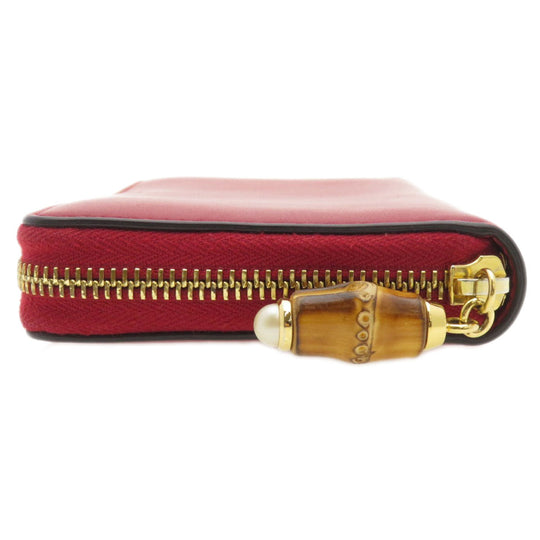 GUCCI Long Wallet Purse 453158 Calfskin Red Bamboo Women Used Authentic