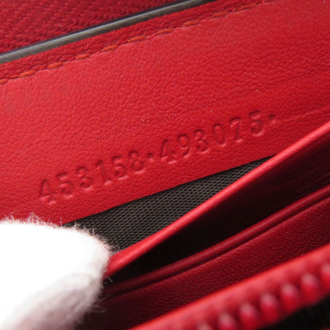 GUCCI Long Wallet Purse 453158 Calfskin Red Bamboo Women Used Authentic