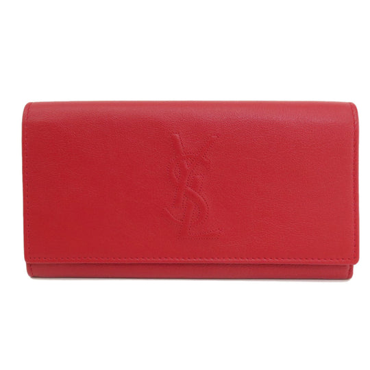 YVES SAINT LAURENT Long Wallet Purse leather Red logo Women Used Authentic