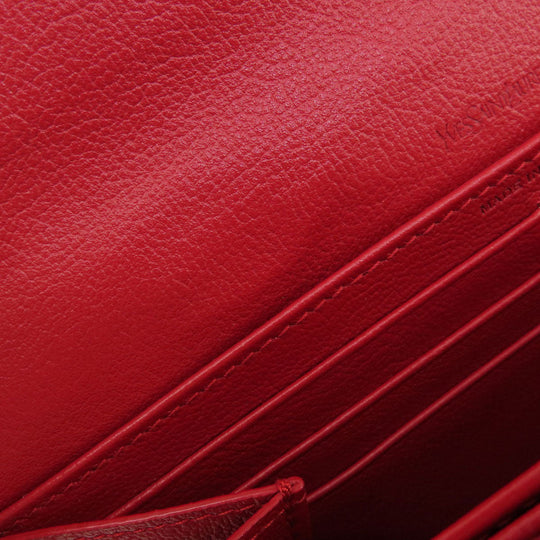 YVES SAINT LAURENT Long Wallet Purse leather Red logo Women Used Authentic