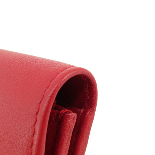 YVES SAINT LAURENT Long Wallet Purse leather Red logo Women Used Authentic