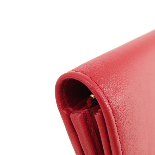YVES SAINT LAURENT Long Wallet Purse leather Red logo Women Used Authentic