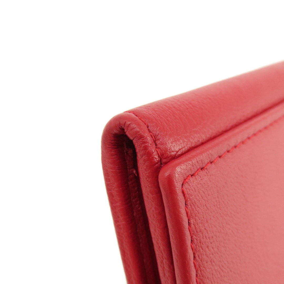 YVES SAINT LAURENT Long Wallet Purse leather Red logo Women Used Authentic