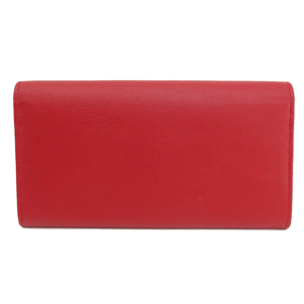 YVES SAINT LAURENT Long Wallet Purse leather Red logo Women Used Authentic