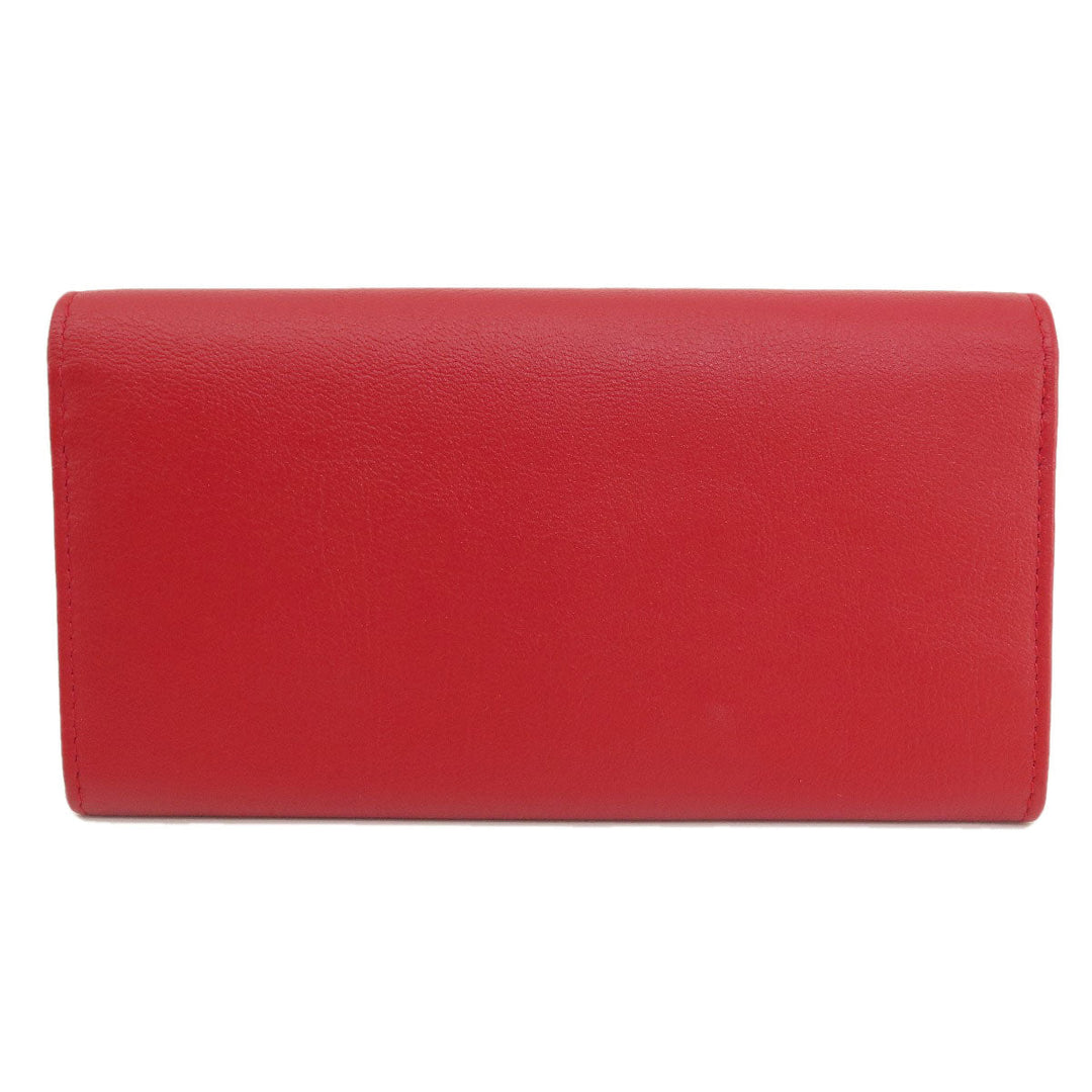 YVES SAINT LAURENT Long Wallet Purse leather Red logo Women Used Authentic