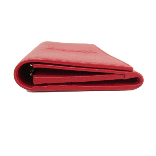 YVES SAINT LAURENT Long Wallet Purse leather Red logo Women Used Authentic
