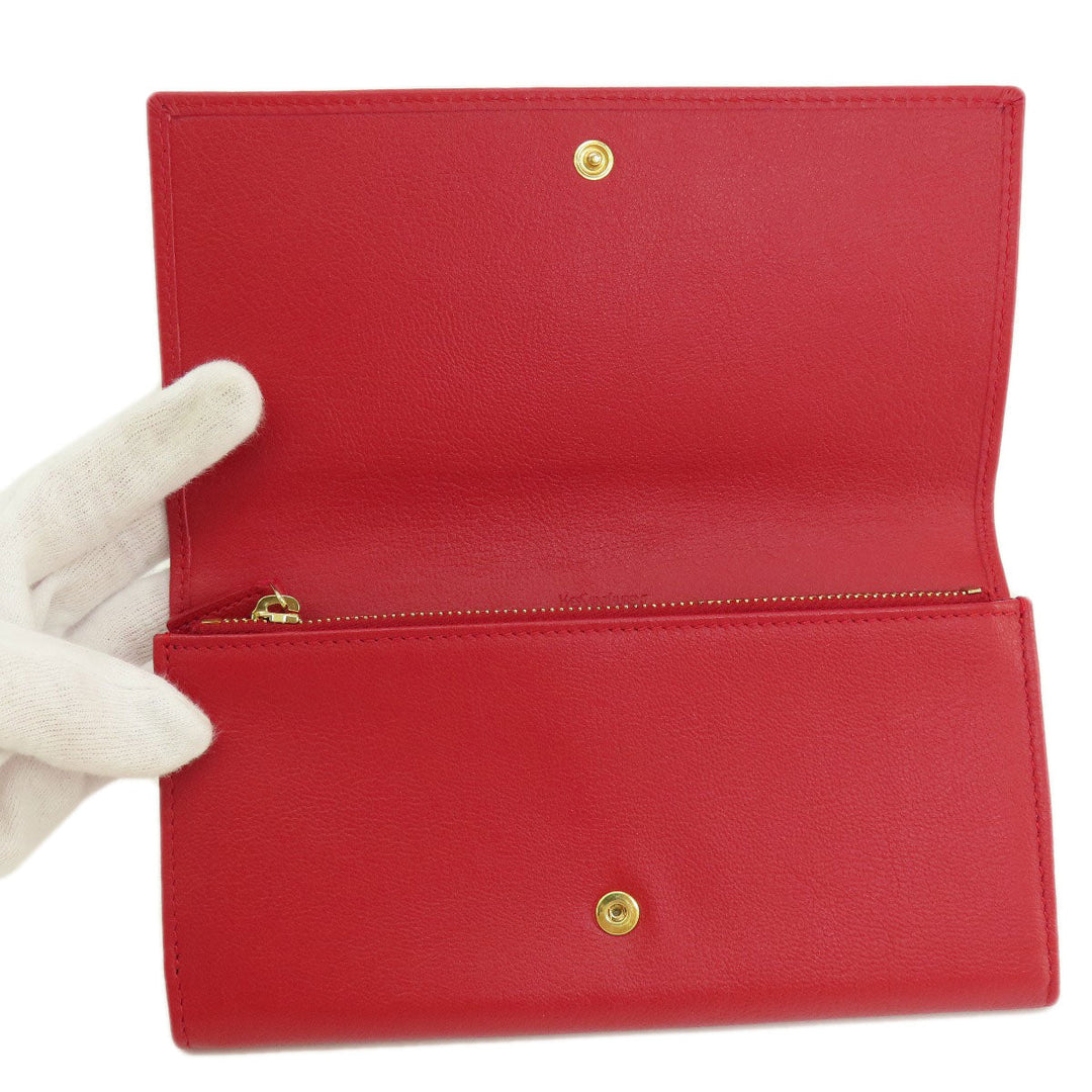 YVES SAINT LAURENT Long Wallet Purse leather Red logo Women Used Authentic