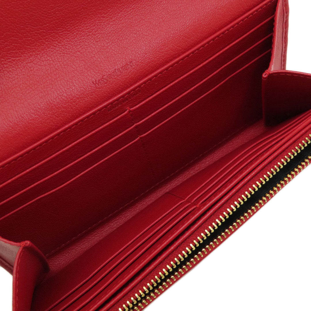 YVES SAINT LAURENT Long Wallet Purse leather Red logo Women Used Authentic