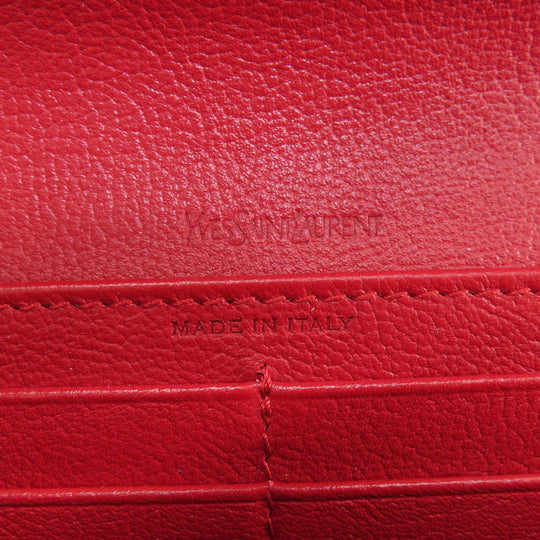 YVES SAINT LAURENT Long Wallet Purse leather Red logo Women Used Authentic