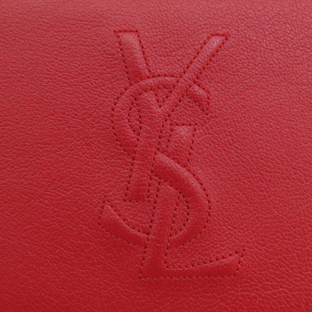 YVES SAINT LAURENT Long Wallet Purse leather Red logo Women Used Authentic