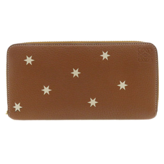 LOEWE Long Wallet Purse Calfskin Brown anagram star Women Used Authentic