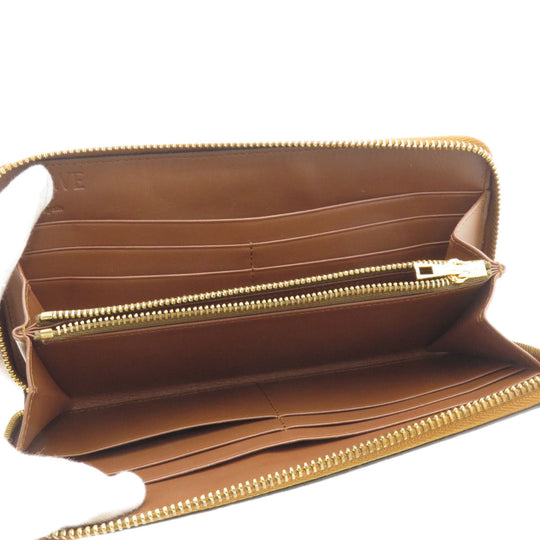 LOEWE Long Wallet Purse Calfskin Brown anagram star Women Used Authentic