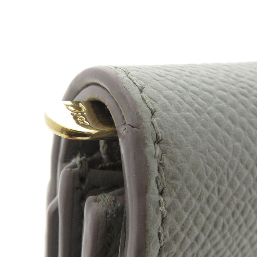 Christian Dior Bifold Wallet Calfskin gray Logo motif mini wallet Women Used Authentic