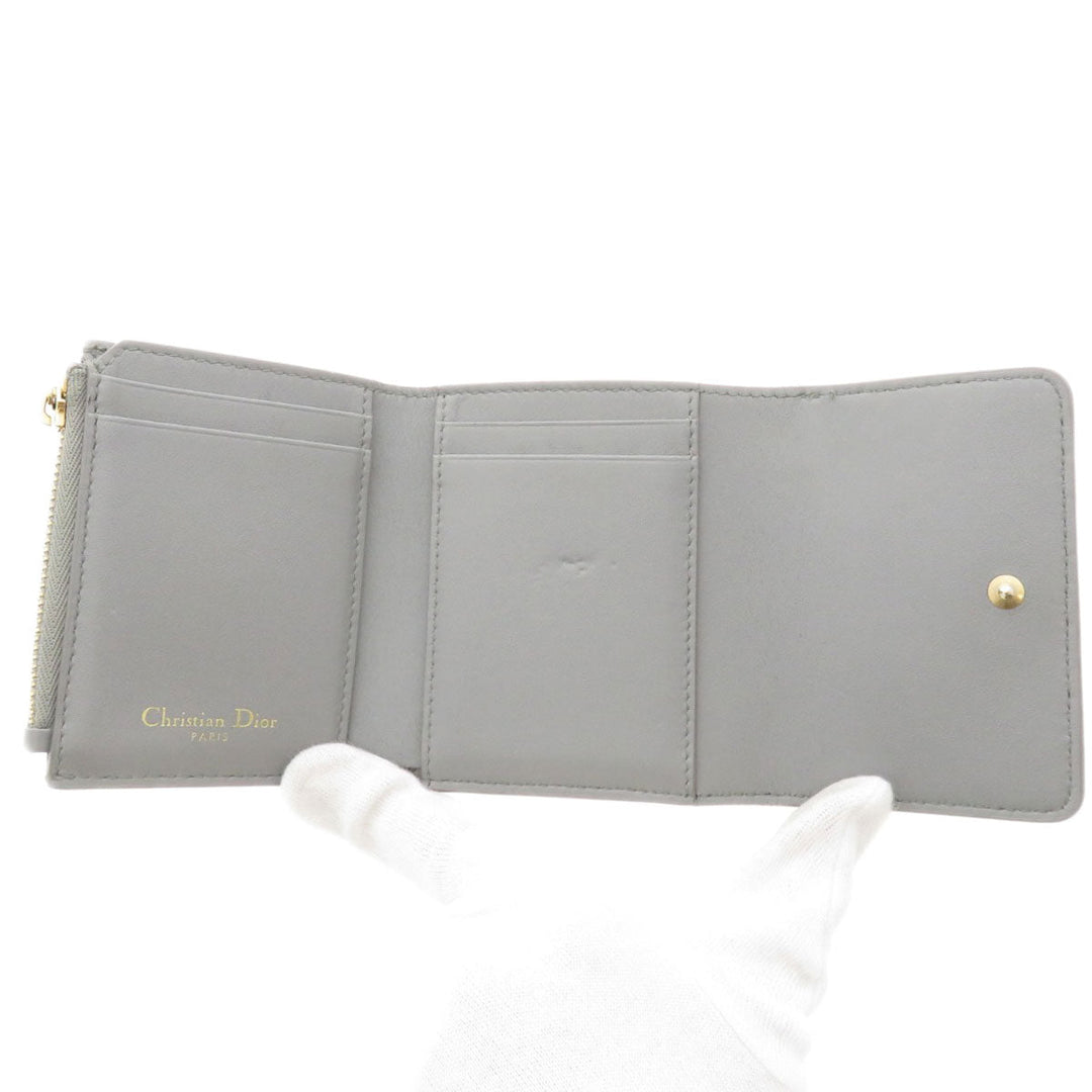 Christian Dior Bifold Wallet Calfskin gray Logo motif mini wallet Women Used Authentic