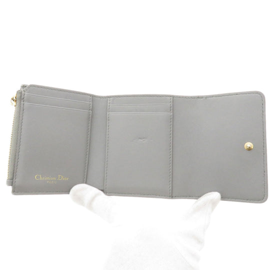 Christian Dior Bifold Wallet Calfskin gray Logo motif mini wallet Women Used Authentic