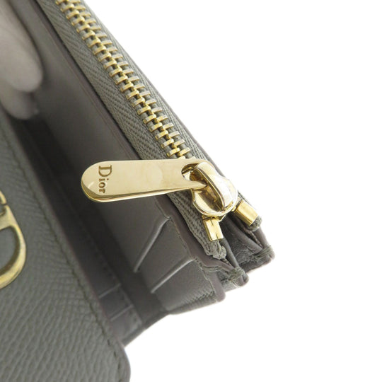 Christian Dior Bifold Wallet Calfskin gray Logo motif mini wallet Women Used Authentic