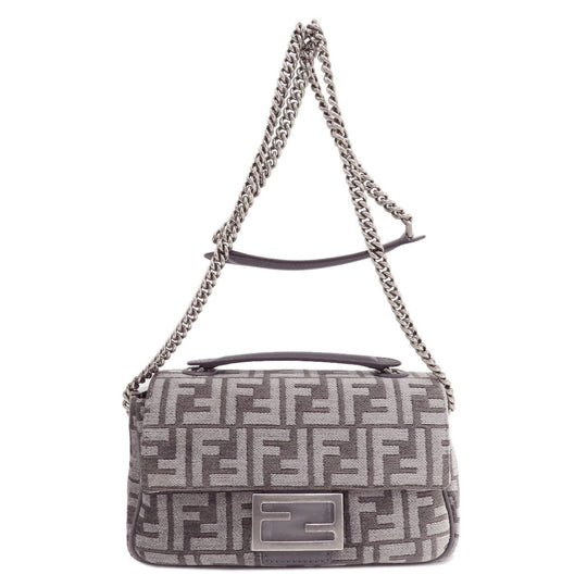 FENDI Shoulder Bag 8BR793 polyester Brown Baguette Chain Midi FF Tapestry