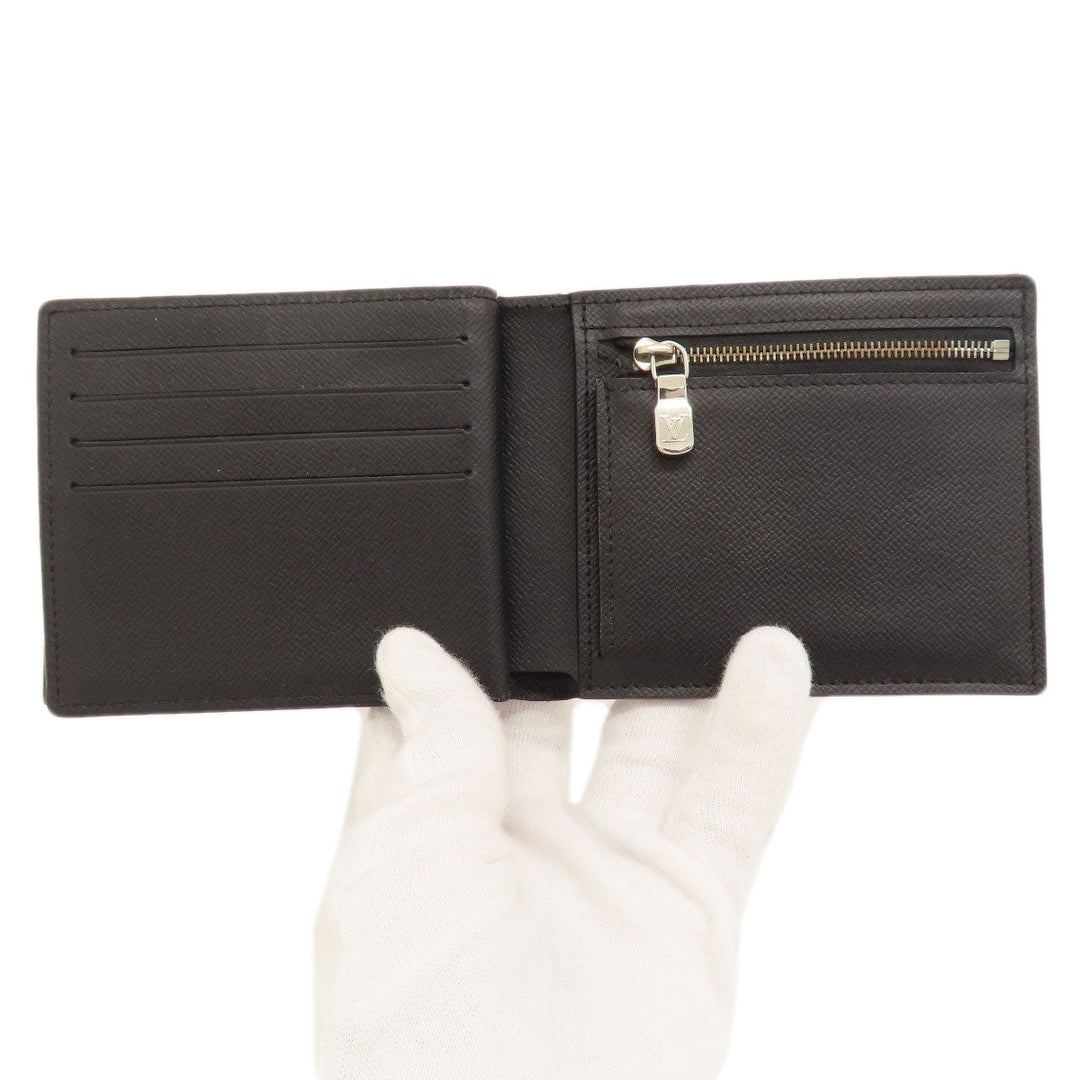 LOUIS VUITTON Bifold Wallet M62045 Taiga Leather black Portefeuille Amerigo NM mens Used Authentic