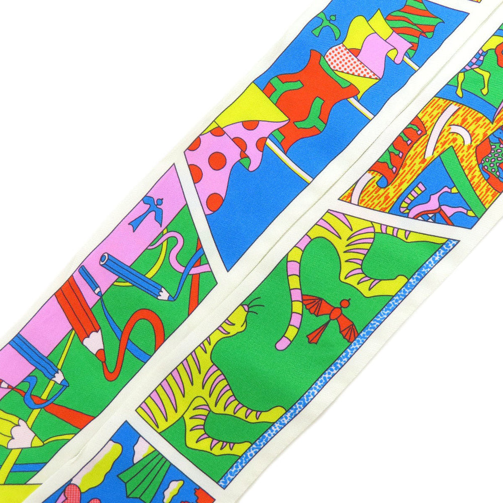HERMES scarf silk white Twilly Women Used Authentic