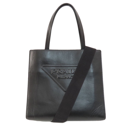PRADA Handbag 1BG382 leather black Embossed triangle 2WAY Women Used Authentic