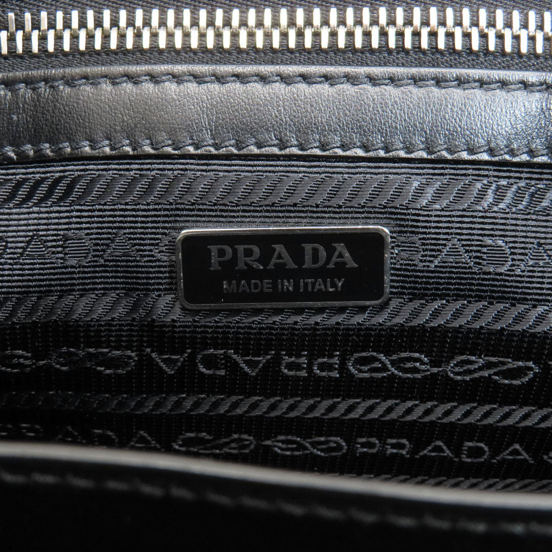 PRADA Handbag 1BG382 leather black Embossed triangle 2WAY Women Used Authentic