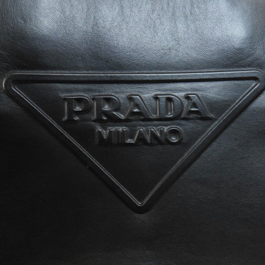 PRADA Handbag 1BG382 leather black Embossed triangle 2WAY Women Used Authentic