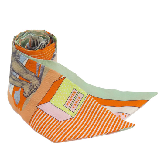 HERMES scarf silk Orange Twilly Women Used Authentic