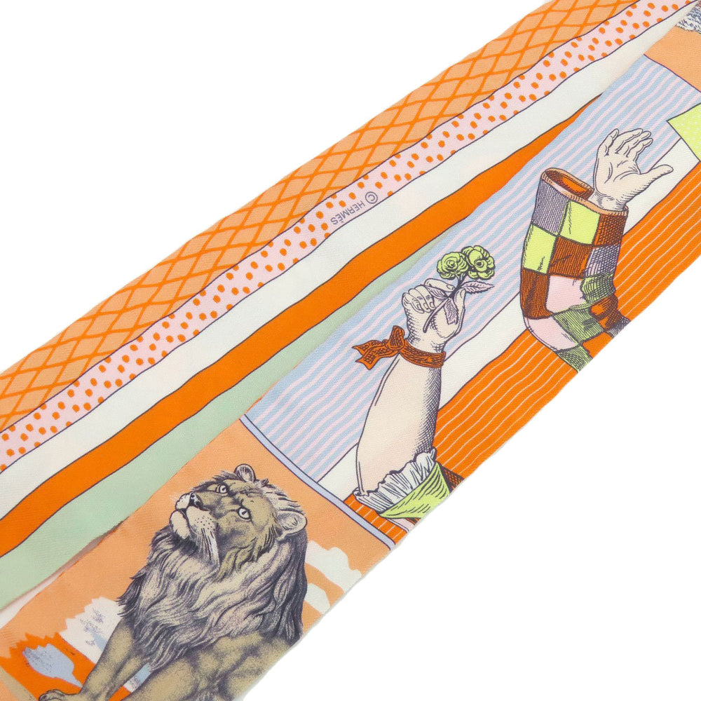 HERMES scarf silk Orange Twilly Women Used Authentic