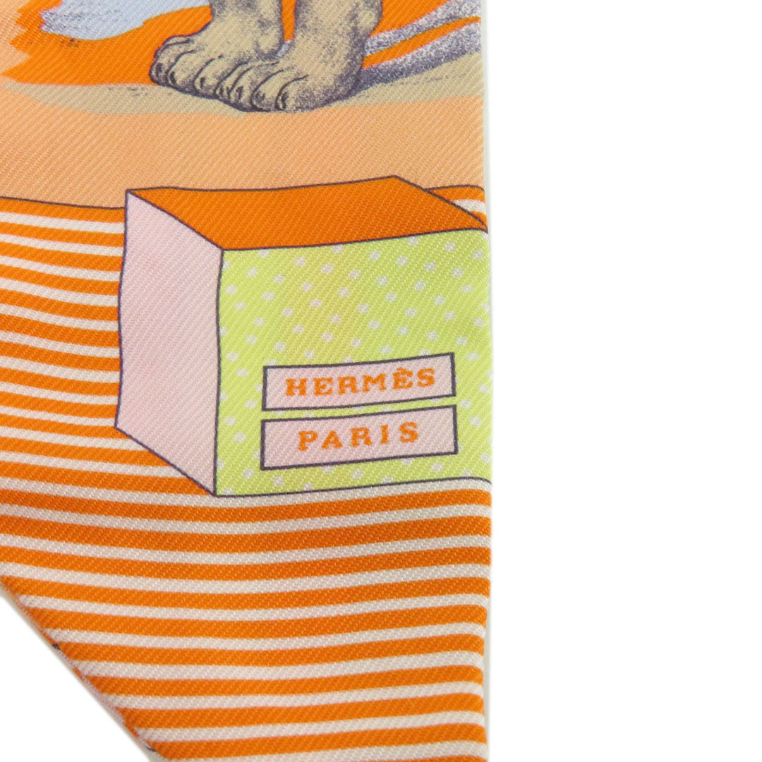 HERMES scarf silk Orange Twilly Women Used Authentic