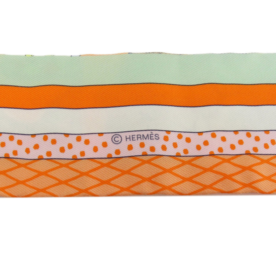 HERMES scarf silk Orange Twilly Women Used Authentic