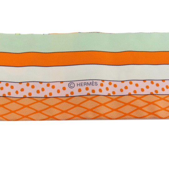 HERMES scarf silk Orange Twilly Women Used Authentic