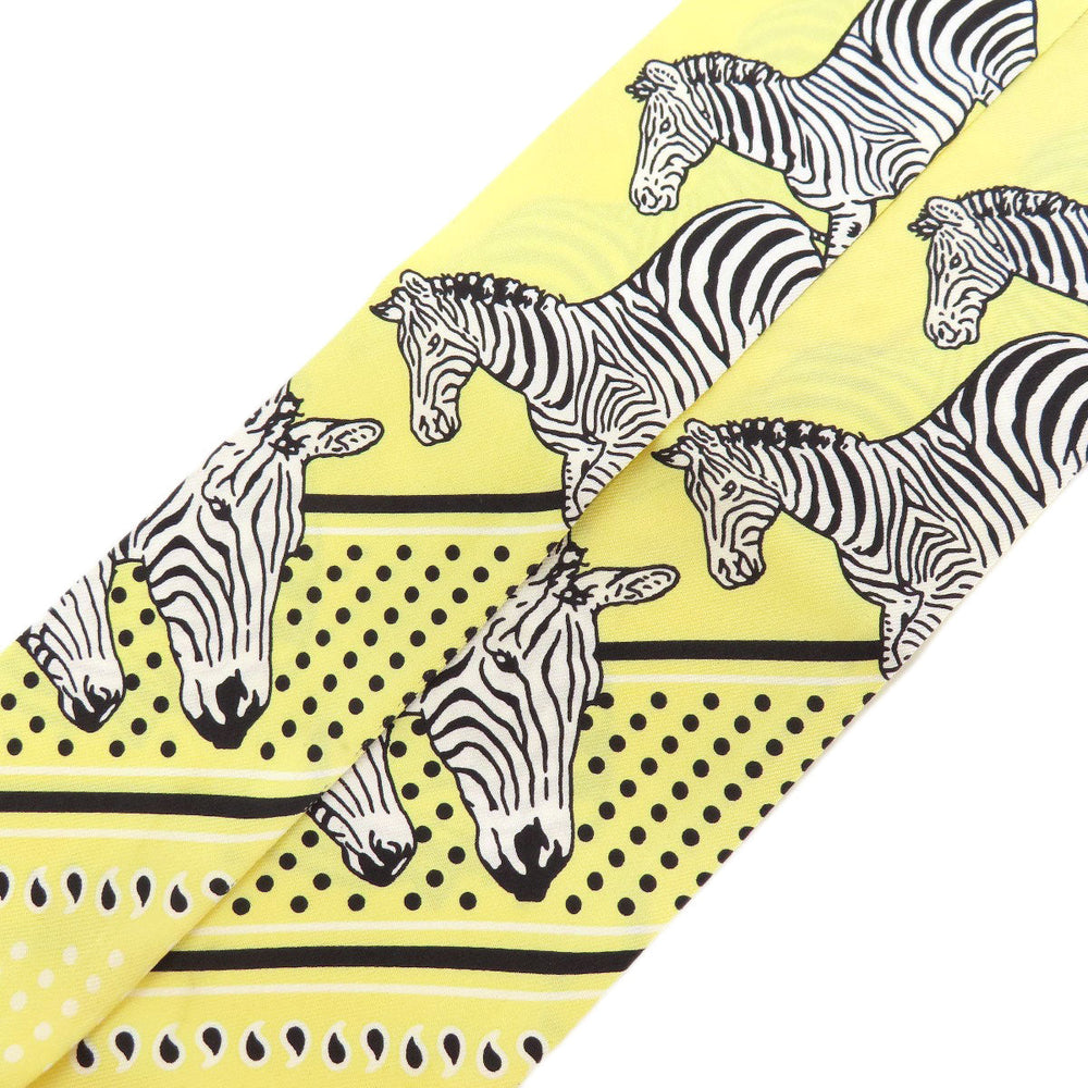 HERMES scarf silk yellow Twilly zebra motif Women Used Authentic