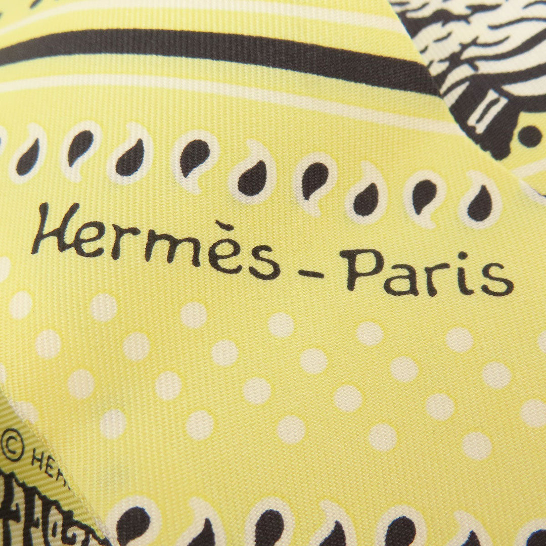 HERMES scarf silk yellow Twilly zebra motif Women Used Authentic