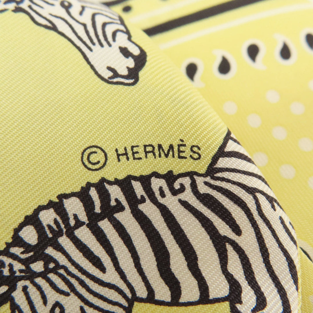 HERMES scarf silk yellow Twilly zebra motif Women Used Authentic