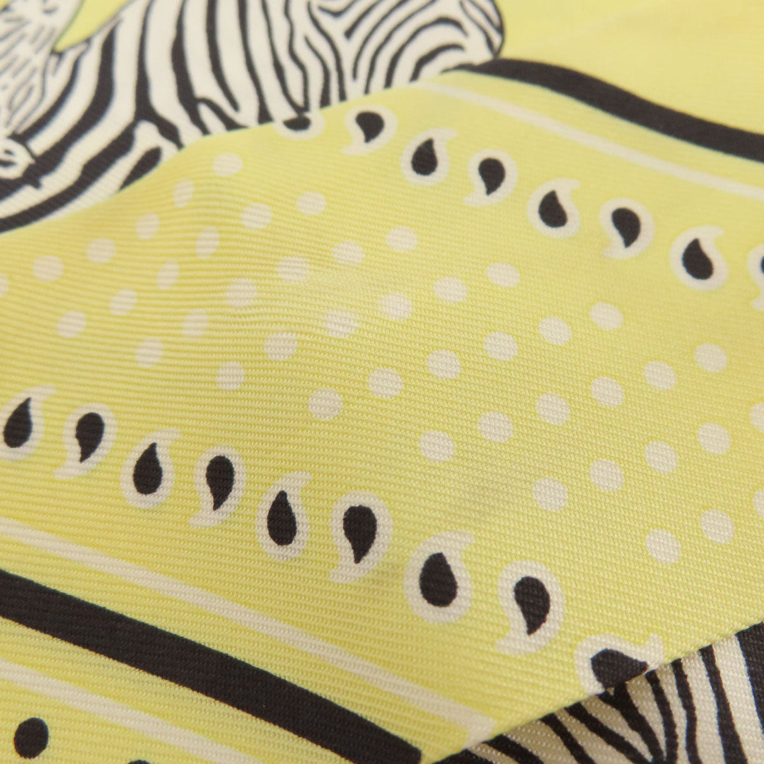 HERMES scarf silk yellow Twilly zebra motif Women Used Authentic