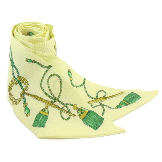 HERMES scarf silk yellow Twilly Women Used Authentic