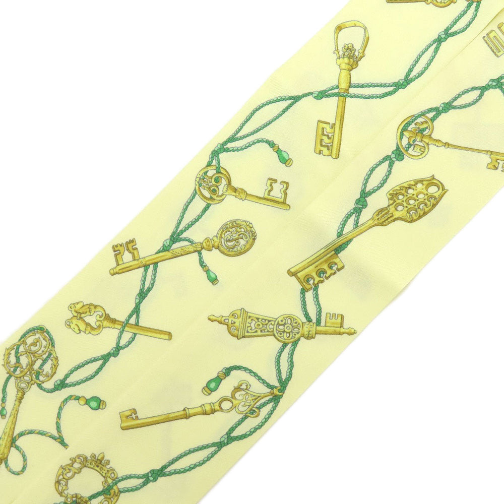 HERMES scarf silk yellow Twilly Women Used Authentic