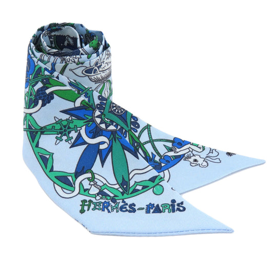 HERMES scarf silk blue Twilly Women Used Authentic