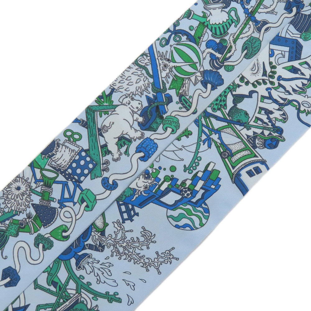 HERMES scarf silk blue Twilly Women Used Authentic