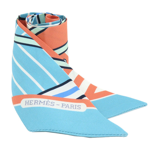 HERMES scarf silk blue Twilly Women Used Authentic