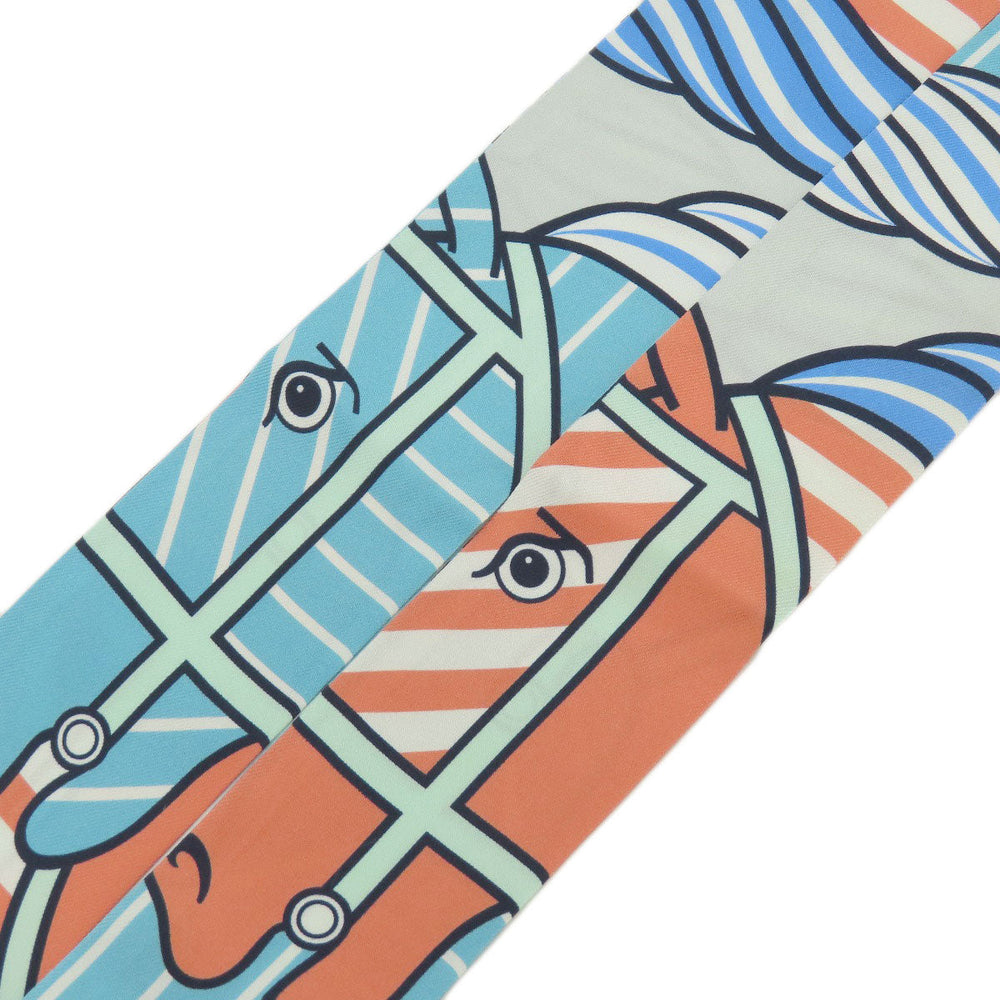 HERMES scarf silk blue Twilly Women Used Authentic