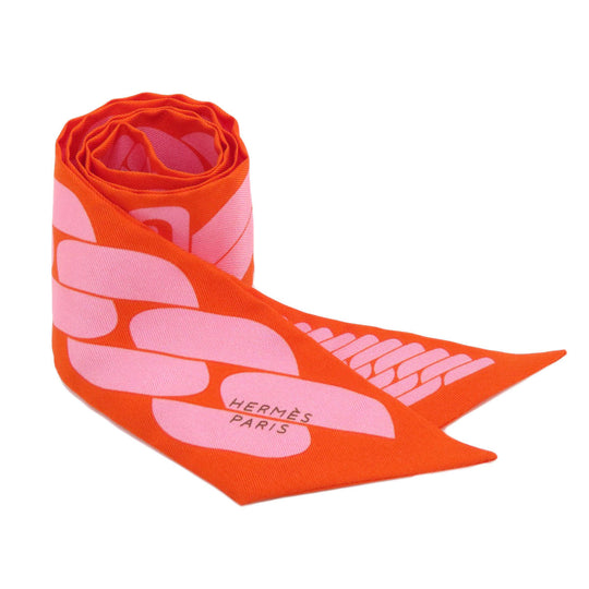 HERMES scarf silk Orange Twilly Women Used Authentic