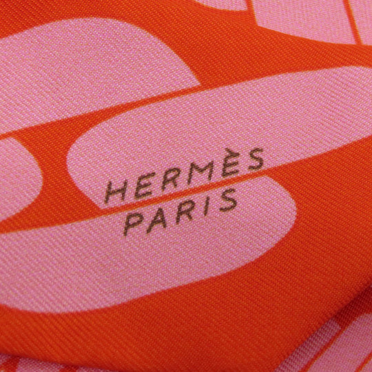 HERMES scarf silk Orange Twilly Women Used Authentic