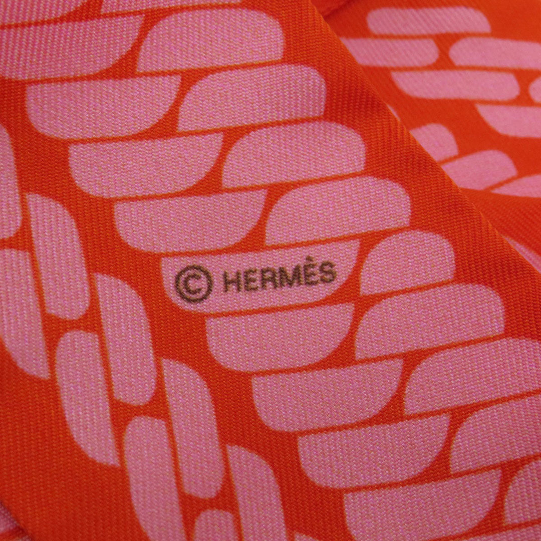 HERMES scarf silk Orange Twilly Women Used Authentic