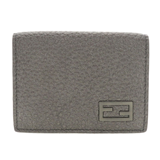 FENDI Bifold Wallet 7M0280 Calfskin gray Mini wallet tri-fold baguette mens Used Authentic