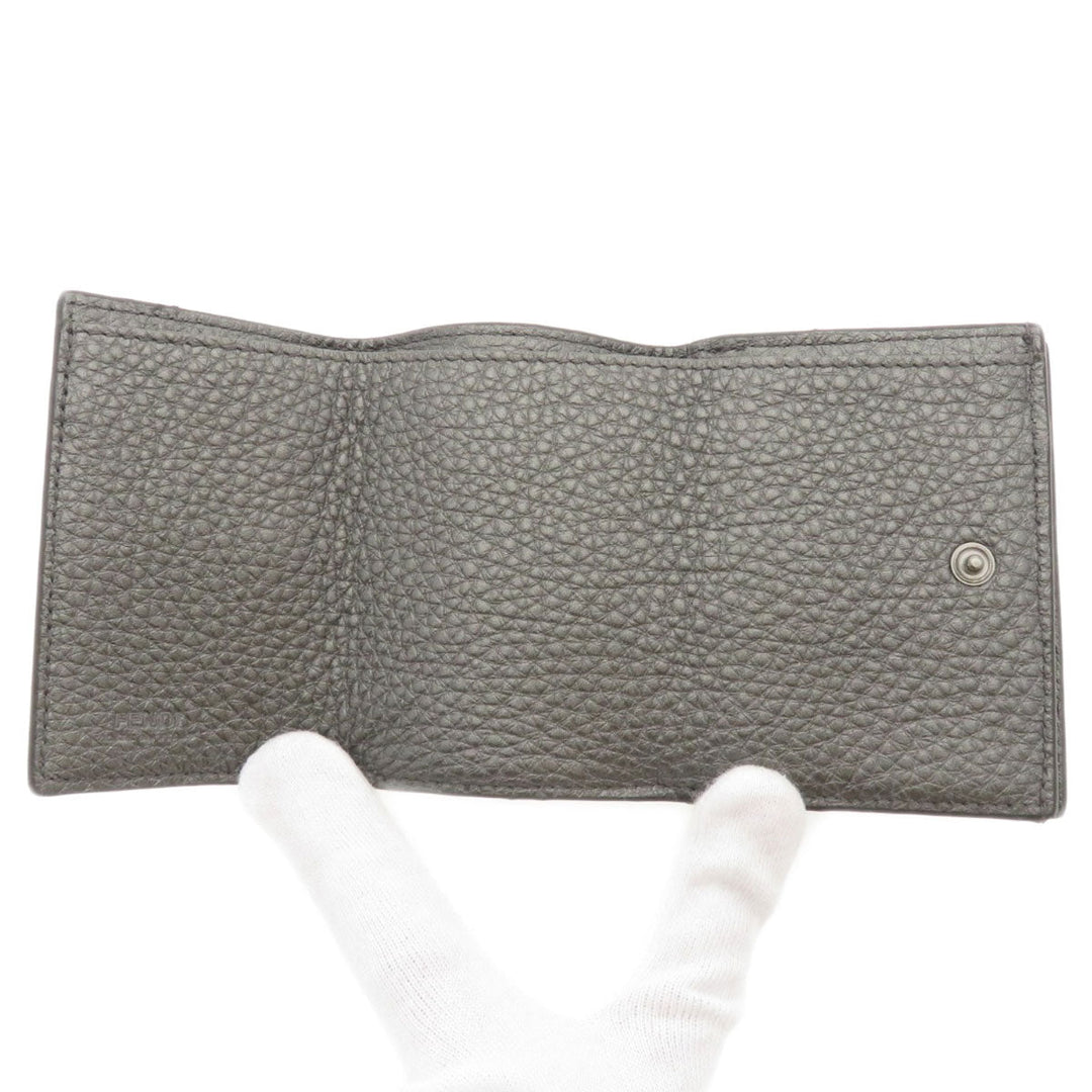 FENDI Bifold Wallet 7M0280 Calfskin gray Mini wallet tri-fold baguette mens Used Authentic